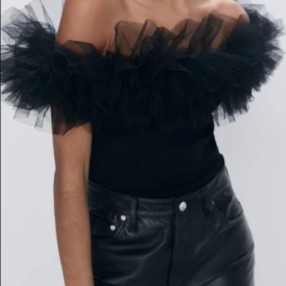 Klesis Women's Off Shoulder Tiered Layering Ruffle Mesh Bodysuit - Picture 2 of 8